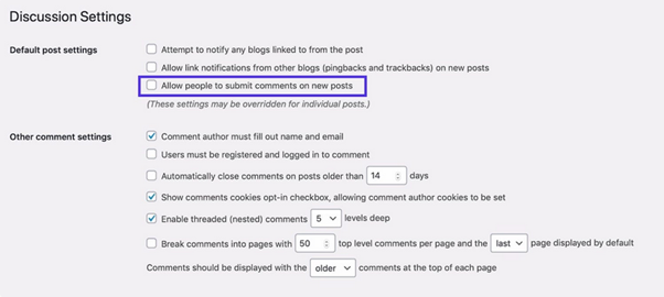turn off comments on WP site