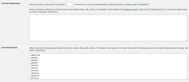 blacklisted words in wordpress