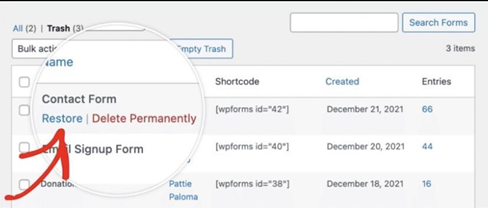 restore from wordpress