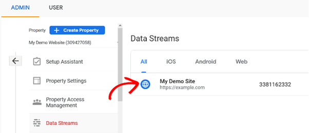 data stream for google analytics