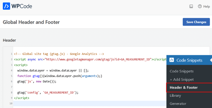 wp code for google analytics